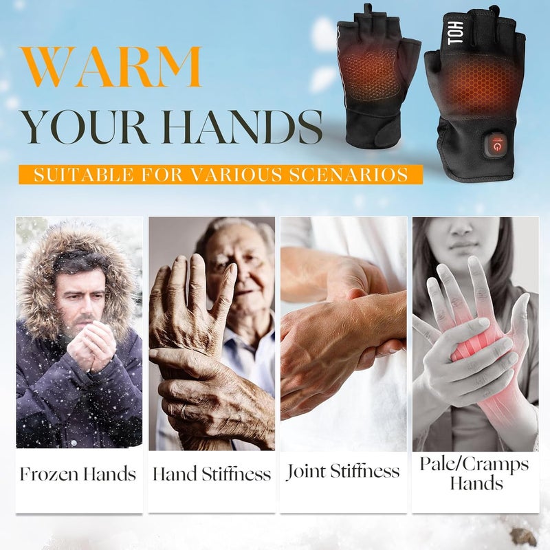 uncn Heated Gloves Fingerless for Women Man with 3.7V 3000mAh Battery Cordless Work Touchscreen Gloves for Winter Cold Weather Rechargeable Electric - Image 3